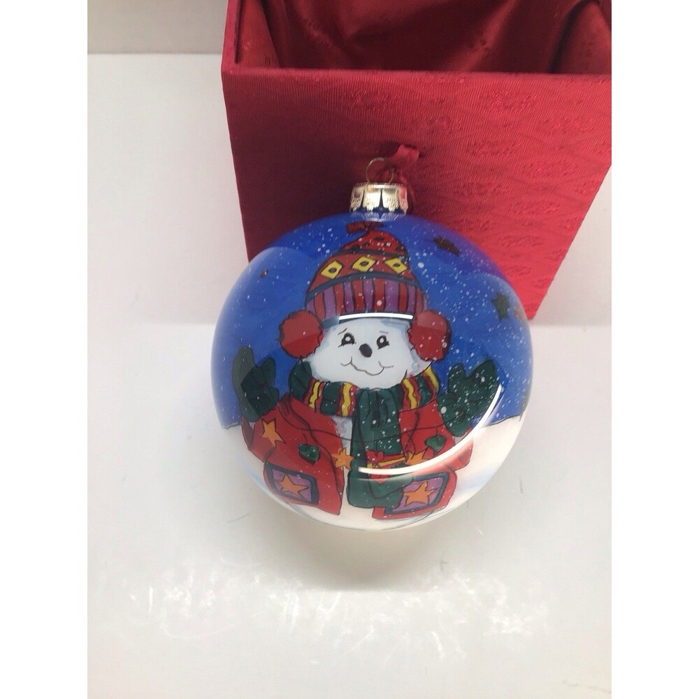 Reverse Hand Painted Glass Christmas Ornament, Frosty The Snow Man, Limited Addi